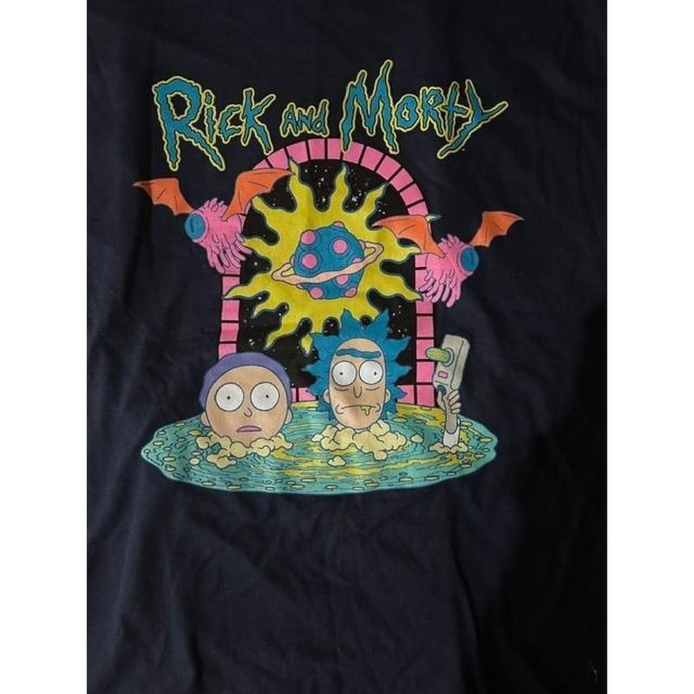 Rick and Morty Adult Swim Graphic T-Shirt Mens Medium Navy Blue Cartoon Tee
